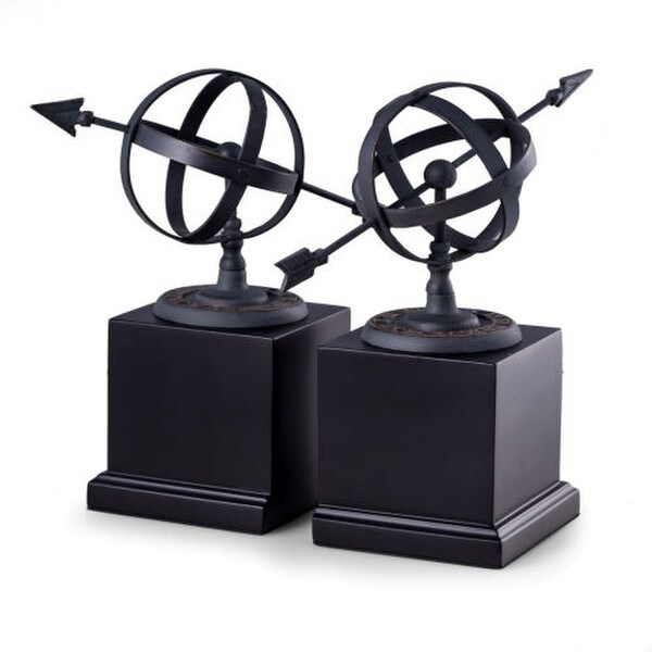 Sundial On Wood Base Bookends Sculptures Verdigris Finish Statues